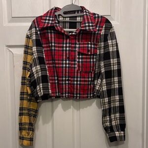 SHEIN Red and Yellow Plaid Button Down Shirt